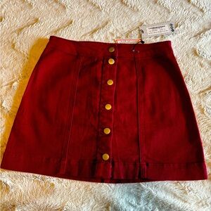 Jen Berry Button Through A Line Skirt Burgundy